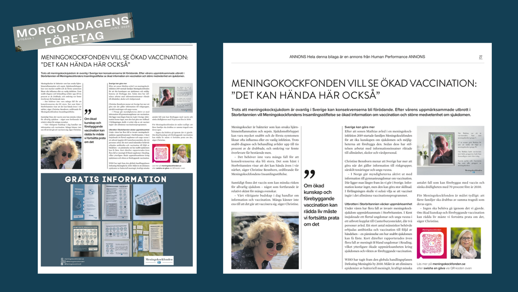 Meningokockfonden i ny artikel: ”Det kan hända här också”