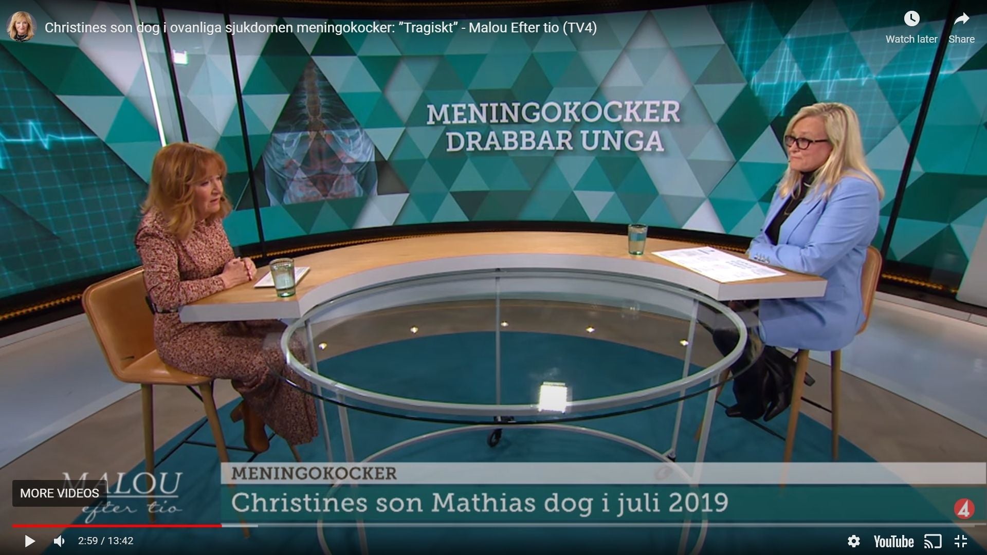 Christines son dog i ovanliga sjukdomen meningokocker: ”Tragiskt” - Malou Efter tio (TV4)